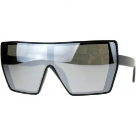 Oversized Extra Oversized Fashion Sunglasses Flat Top Shield Frame Mirror Lens - Black (Silver Mirror) - C418CNK2AQY $20.31