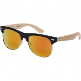 Semi-rimless Bamboo Half Frame Mirrored Sunglasses 540908BM-REV - Matte Black/Red - CM124UIFTOV $27.72