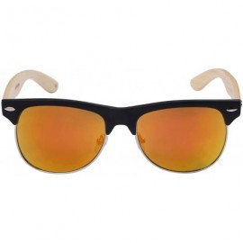 Semi-rimless Bamboo Half Frame Mirrored Sunglasses 540908BM-REV - Matte Black/Red - CM124UIFTOV $15.51