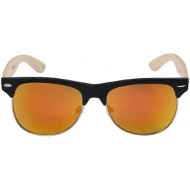 Semi-rimless Bamboo Half Frame Mirrored Sunglasses 540908BM-REV - Matte Black/Red - CM124UIFTOV $15.51