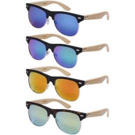Semi-rimless Bamboo Half Frame Mirrored Sunglasses 540908BM-REV - Matte Black/Red - CM124UIFTOV $15.51