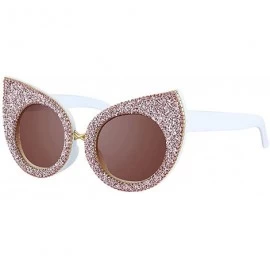 Round Vintage Cat Eye Diamond Crystal Sunglasses for Women Oversized Plastic Frame - Pink B - C61939T8WD3 $16.63