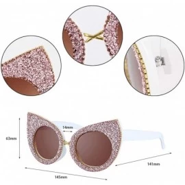 Round Vintage Cat Eye Diamond Crystal Sunglasses for Women Oversized Plastic Frame - Pink B - C61939T8WD3 $16.63