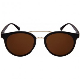 Oval Oval Sunglasses with Mini Brow Bar and Wood Patterned Frame 53095WD-SD - Matte Black - C0183XK9R0C $10.67