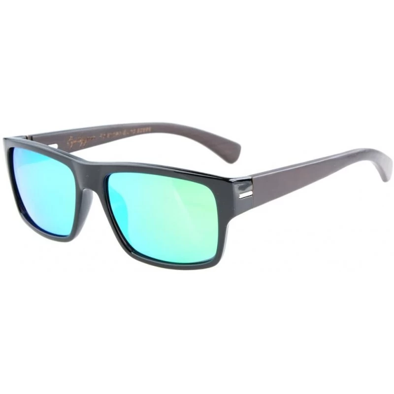 Wrap Quality Spring Hings Wood Temples Polarized Sunglasses Green Mirror - Green Mirror - C912EEH1Y1F $13.85