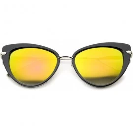 Cat Eye Women's High Fashion Metal Temple Super Cat Eye Sunglasses 55mm - Black-silver / Yellow Mirror - CS12I21RQ7F $11.64
