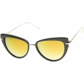 Cat Eye Women's High Fashion Metal Temple Super Cat Eye Sunglasses 55mm - Black-silver / Yellow Mirror - CS12I21RQ7F $11.64