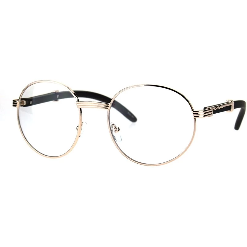 Round Round Clear Lens Glasses Wood Buffs Stylish Fashion Eyeglasses UV 400 - Gold - CF189NRKWOZ $10.75
