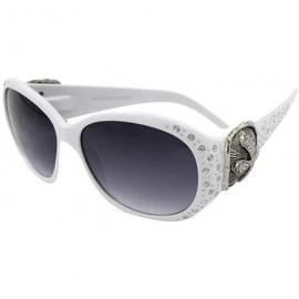 Wayfarer Wayfarer Tooled Sunglasses For Women Rhinestone Western UV 400 Protection Shades With Bling - White - CM199I8NOWO $3...