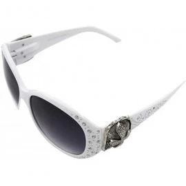 Wayfarer Wayfarer Tooled Sunglasses For Women Rhinestone Western UV 400 Protection Shades With Bling - White - CM199I8NOWO $1...
