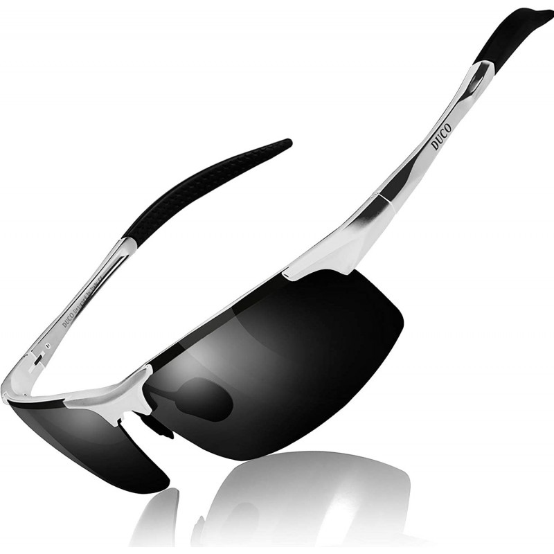 Aviator Mens Sports Polarized Sunglasses UV Protection Sunglasses for Men 8177s - Silver Frame Gray Lens - CU11TNSOO5J $19.68