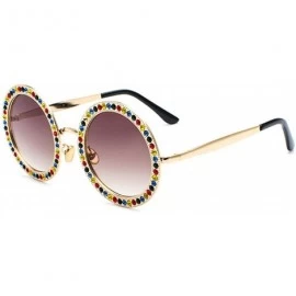 Rimless Women Round Rhinestone Sunglasses Metal Frame Polycarbonate lens - Gold Brown - CW18EOD28Q8 $24.11