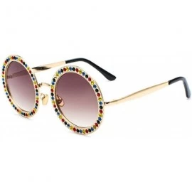 Rimless Women Round Rhinestone Sunglasses Metal Frame Polycarbonate lens - Gold Brown - CW18EOD28Q8 $9.71