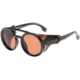 Round Women's Retro Small Round Plastic Frame Candy Color Design Sunglasses - Black Brown - CN18WE7XXLO $45.16