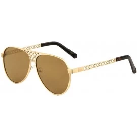 Oversized Lattice Mesh Cut Out Aviator Sunglasses w/Flat Lenses - Gold Frame - CL18EMHL5DW $20.33