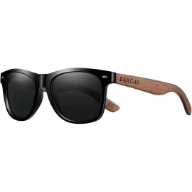 Square Polarized Sunglasses for Men Women Wood Sunglasses with Wooden Case Black Walnut Sun glasses - Black - CO18RIHYO79 $16.47