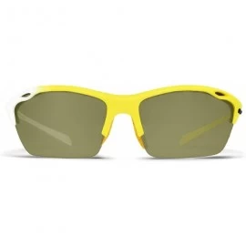 Sport Alpha Yellow White Tennis Sunglasses with ZEISS P310 Green Tri-flection Lenses - CP18KLA4I3Q $17.94