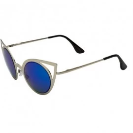 Round Womens Fashion Round Metal Cut Out Cat Eye Sunglasses - Silver - Blue/Green Mirror - CF12EPI2SBN $12.21