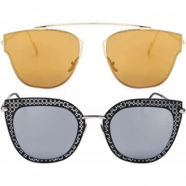 Square Ladies Metal Cat Eye Heart Round Integral Sunglasses Elegant De Luxe Stylish - Fan_2p_16mix - C917YDYI4M2 $28.08