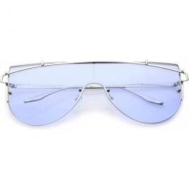 Oversized Futuristic Rimless Metal Crossbar Colored Mono Lens Shield Sunglasses 62mm - Silver / Blue - C812ODA5C2L $14.02