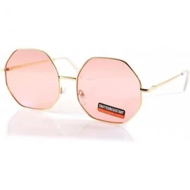 Round Oversize Octagonal Pop Color Tinted Flat Lens Sunglasses Spring Hinge A193 - Pink - CS18EI6KENY $9.41