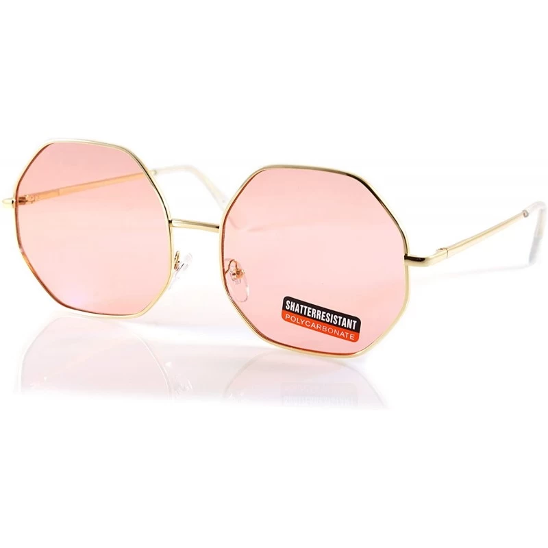 Round Oversize Octagonal Pop Color Tinted Flat Lens Sunglasses Spring Hinge A193 - Pink - CS18EI6KENY $23.83