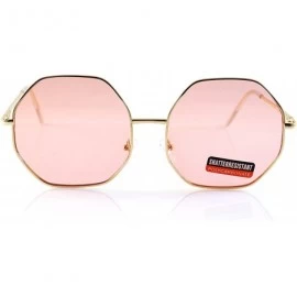 Round Oversize Octagonal Pop Color Tinted Flat Lens Sunglasses Spring Hinge A193 - Pink - CS18EI6KENY $9.41