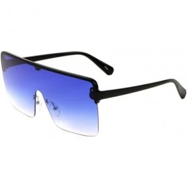 Shield Rimless Rectangular One Piece Lens Shield Flat Top Sunglasses - Blue - C3197A5EW2N $10.90