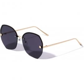 Rimless Rimless Geometric Round Clover Fashion Sunglasses - Black - C4196L9CDSO $14.71