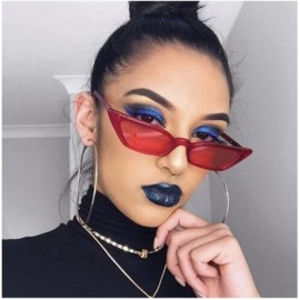 Square Small Frame Skinny Cat Eye Sunglasses for Women Colorful Lens Mini Narrow Square Retro Cateye Vintage Sunglasses - CF1...