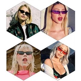 Square Small Frame Skinny Cat Eye Sunglasses for Women Colorful Lens Mini Narrow Square Retro Cateye Vintage Sunglasses - CF1...