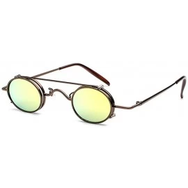 Oval Vintage Small Oval Punk Sunglasses unisex Fashion HD Lens Clip on Flat UV400 - Yellow - CL189TQONIX $10.17