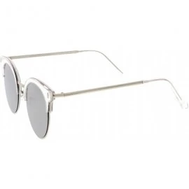 Semi-rimless Modern Half Frame Round Colored Mirror Flat Lens Horn Rimmed Sunglasses 49mm - Clear-silver / Silver Mirror - CI...