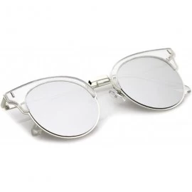 Semi-rimless Modern Half Frame Round Colored Mirror Flat Lens Horn Rimmed Sunglasses 49mm - Clear-silver / Silver Mirror - CI...
