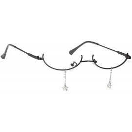 Semi-rimless Women Girls Classic Rhinestone No Lens Eyeglasses Decor Retro Glasses Half Glasses Metal Frame - CX1900A7STE $15.35