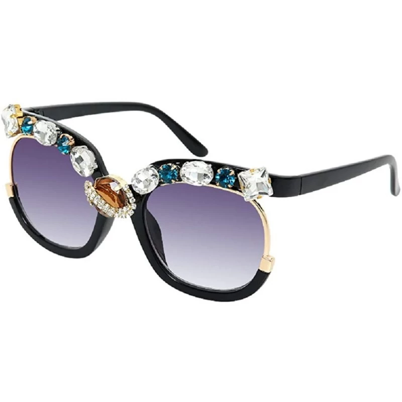 Oversized Big Rhinestone Sunglasses Women Trending Luxury Diamond Cateye Glasses Oversized Shades Ladies Sunglasses UV400 - C...