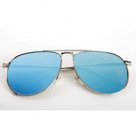 Aviator RAKOSTA 97025 Premium Oversized Flat Aviator Tint Mirrored Sunglass Womens Mens - Silver/Blue - C91954KKE09 $16.57