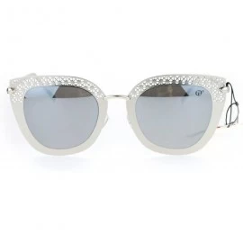 Cat Eye Luxury Womens Floral Die Cut Metal Brow Cat Eye Sunglasses - Silver Mirror - C312O5HSGHA $24.31