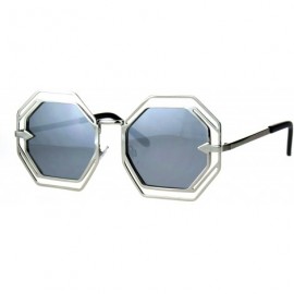Rectangular Womens Victorian Geometric Art Deco Metal Rim Octagon Color Mirror Sunglasses - Silver Mirror - CZ184990RW6 $27.36
