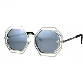 Rectangular Womens Victorian Geometric Art Deco Metal Rim Octagon Color Mirror Sunglasses - Silver Mirror - CZ184990RW6 $9.64