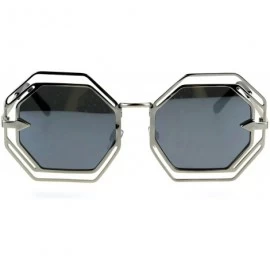 Rectangular Womens Victorian Geometric Art Deco Metal Rim Octagon Color Mirror Sunglasses - Silver Mirror - CZ184990RW6 $9.64