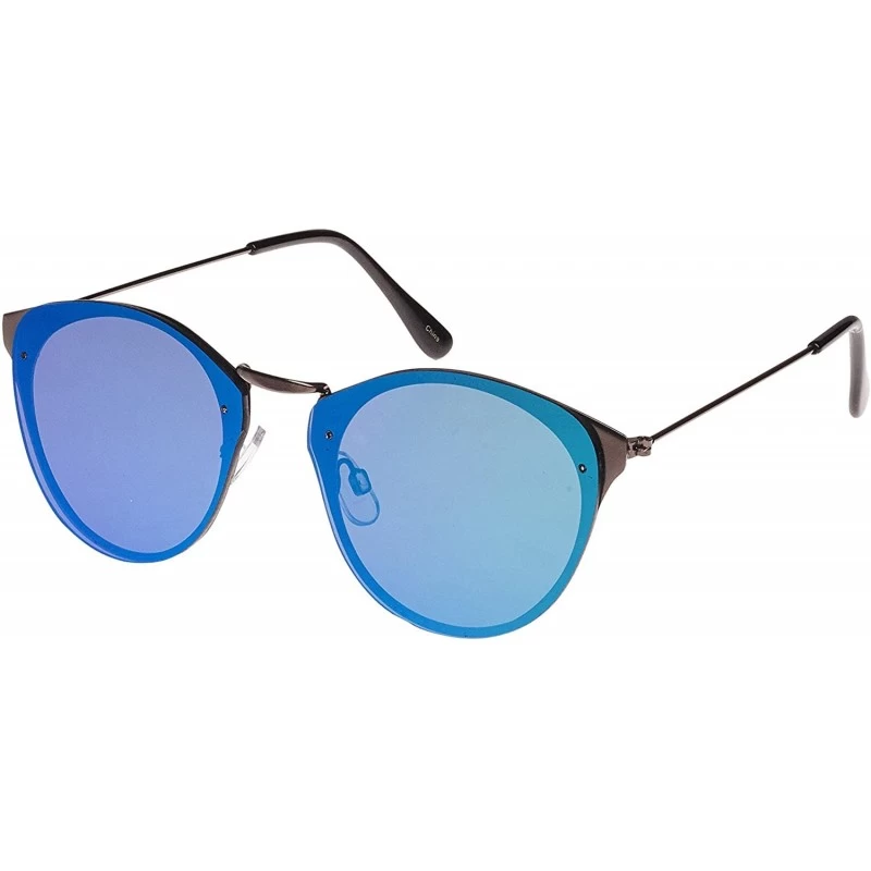 Round Colour Flash Mirror Lens Sunglasses - Blue - CA12JS92RHJ $17.40