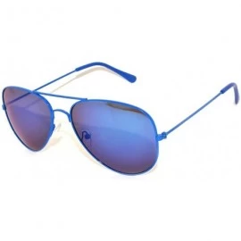 Aviator Classic Aviator Sunglasses Mirror Lens Colored Metal Frame with Spring Hinge - Blue Frame Blue Lens - CI11MZ02QGL $18.32