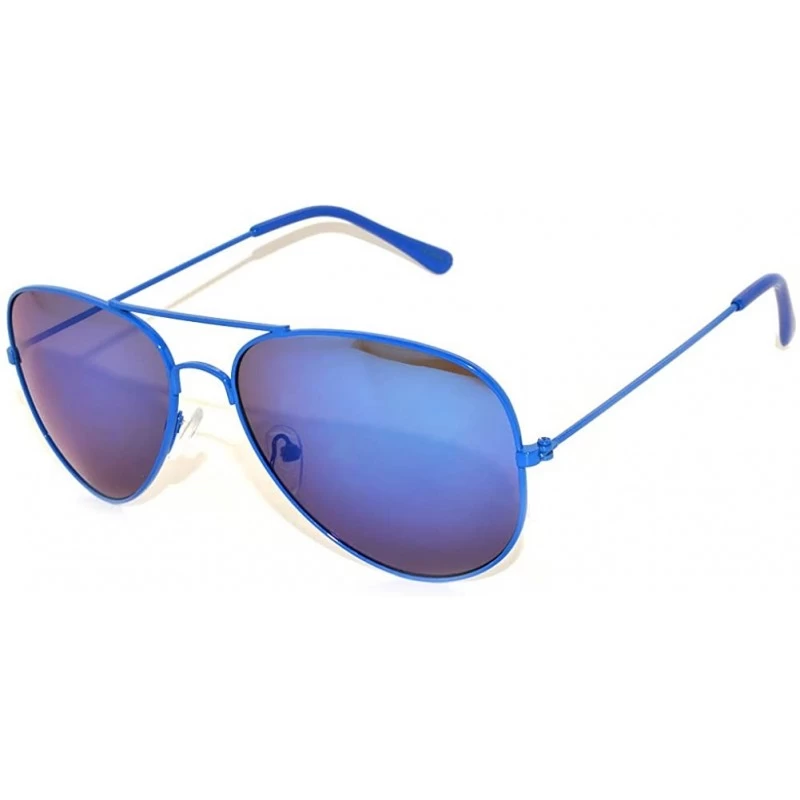 Aviator Classic Aviator Sunglasses Mirror Lens Colored Metal Frame with Spring Hinge - Blue Frame Blue Lens - CI11MZ02QGL $11.57