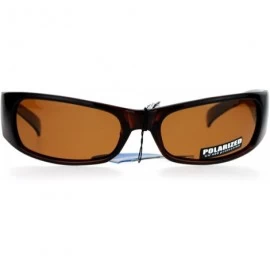 Rectangular Polarized Anti-Glare Mens Narrow Rectangular Warp Biker Sunglasses - Brown - C112GOHHT5D $10.26