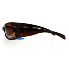 Rectangular Polarized Anti-Glare Mens Narrow Rectangular Warp Biker Sunglasses - Brown - C112GOHHT5D $10.26