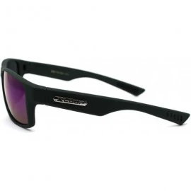 Rectangular Mens Rubberized Matte Sport Rectangle Horn Sunglasses - Green Blue Mirror - CR197EGXTGR $18.60