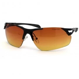 Rimless Mens HD Amber Lens Rimless Sport Warp Sunglasses - Black - CF195TN58Z3 $18.38