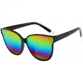 Oversized Women Designer Oversized Flat Top Cat Eye Mirrored Sunglasses - E - CF18H8C4LN6 $16.97