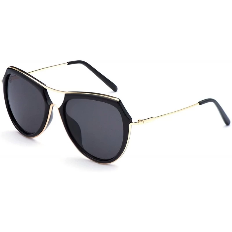 Aviator Classic Cat Eye Polaroid Lens Sunglasses Acetate Frame with Spring Hinges for women - E-gold/Smoke - CM18G42A5LA $13.87